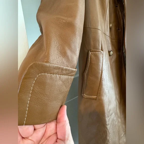 Induyco Vintage Genuine Leather Trench Coat Jacket - Picture 7 of 10